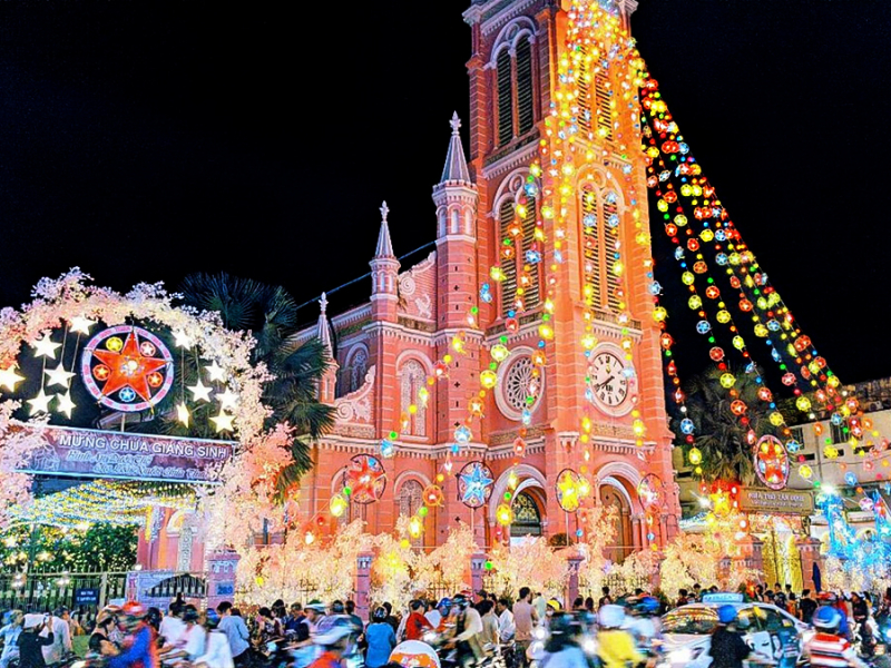 Local people often gather at churches to celebrate the Christmas holiday